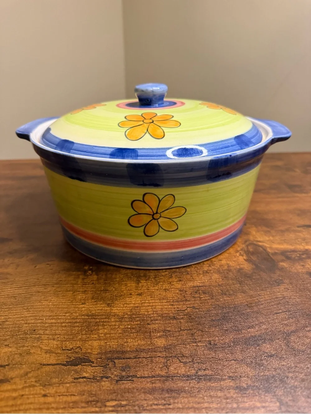 Colorful Hand-Painted Ceramic Covered Casserole Dish w/ Lid |